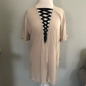 NWT short sleeve criss-cross deep v-neck top.